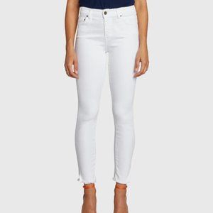 Principle Denim White Jeans 26 GEM Cut Coastal Beachy Summer Ankle Slit Raw Hem
